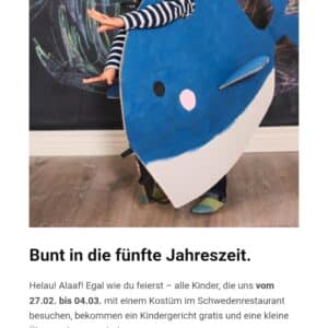 Ikea, 27.02. bis 04.03: ein gratis Kindergericht für alle Kinder mit einem Kostüm