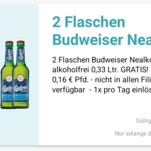 2 Gratis Flaschen Budweiser Nealko 0,33l gratis bei Logo