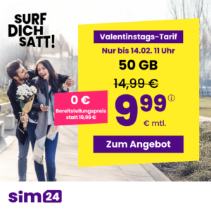 mtl. kündbare 5G/LTE Handy Allnet mit 50GB für 9,99€ 😱 oder 15GB für 4,99€ | 25GB für 6,99€ | 75GB für 14,99€ (SIM24 im 1&amp;1-Netz)