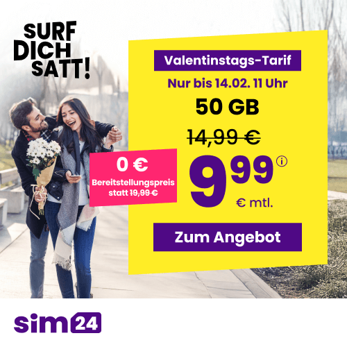 Thumbnail mtl. kündbare 5G/LTE Handy Allnet mit 50GB für 9,99€ 😱 oder 15GB für 4,99€ | 25GB für 6,99€ | 75GB für 14,99€ (SIM24 im 1&amp;1-Netz)