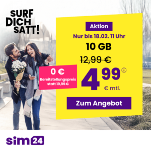 mtl. kündbare 5G/LTE Handy Allnet mit 50GB für 9,99€ 😱 oder 10GB für 4,99€ | 25GB für 6,99€ | 80GB für 14,99€ (SIM24 im 1&amp;1-Netz)