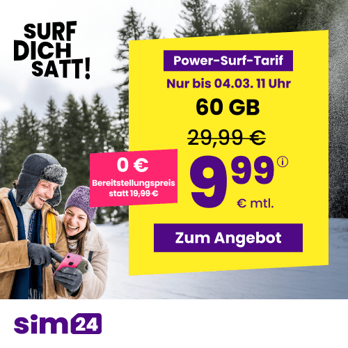 Thumbnail mtl. kündbare 5G/LTE Handy Allnet mit 60GB für 9,99€ 😱 oder 15GB für 4,99€ | 30GB für 6,99€ | 90GB für 14,99€ (SIM24 im 1&amp;1-Netz)