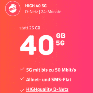 ⭐️ 40GB 5G & LTE Telekom Allnet-Flat für 14€ mtl. + 0,00€ AG (HIGH-Tarif)