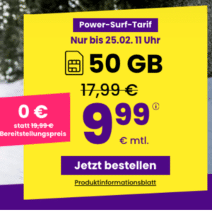 mtl. kündbare 5G/LTE Handy Allnet mit 50GB für 9,99€ 😱 oder 10GB für 4,99€ | 25GB für 6,99€ | 80GB für 14,99€ (SIM24 im 1&amp;1-Netz)