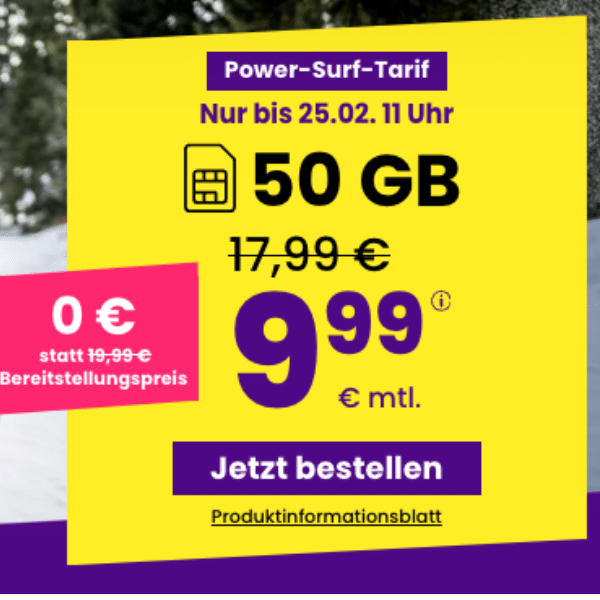 Thumbnail mtl. kündbare 5G/LTE Handy Allnet mit 50GB für 9,99€ 😱 oder 10GB für 4,99€ | 25GB für 6,99€ | 80GB für 14,99€ (SIM24 im 1&amp;1-Netz)