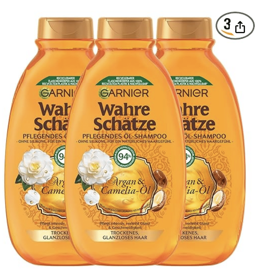 Thumbnail 🧴Garnier Wahre Schätze Pflegendes Öl-Shampoo Argan- & Camelia-Öl, 3 x 250 ml