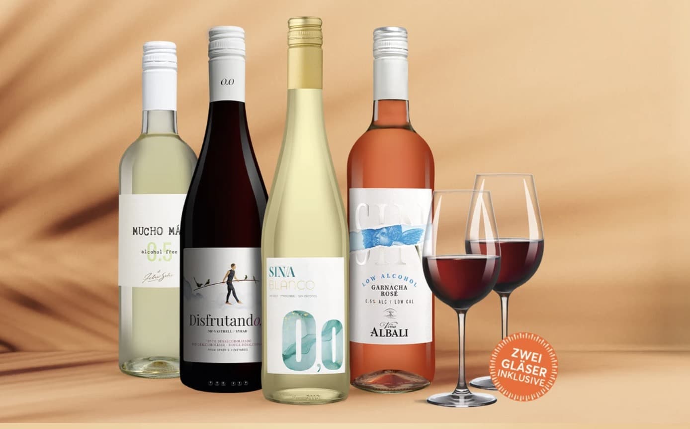 Thumbnail 🍷 Probierpaket: 4 alkoholfreie Weine + 2 Gläser für 25,99€