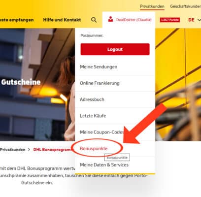 Bonusprogramm in DHL-Account finden