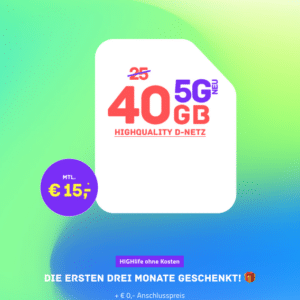 inkl. 45€ Cashback ⭐️ 40GB 5G &amp; LTE Telekom Allnet-Flat für 15€ mtl. + 0,00€ AG (HIGH-Tarif)