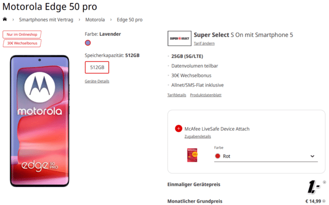 Motorola Edge 50 pro Handytarif