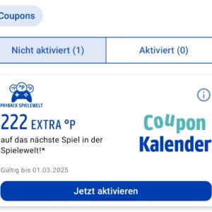 Payback Coupon Kalender (APP): 222 Punkte geschenkt für download eines Spiels und erreichen der minimal Punktestufe