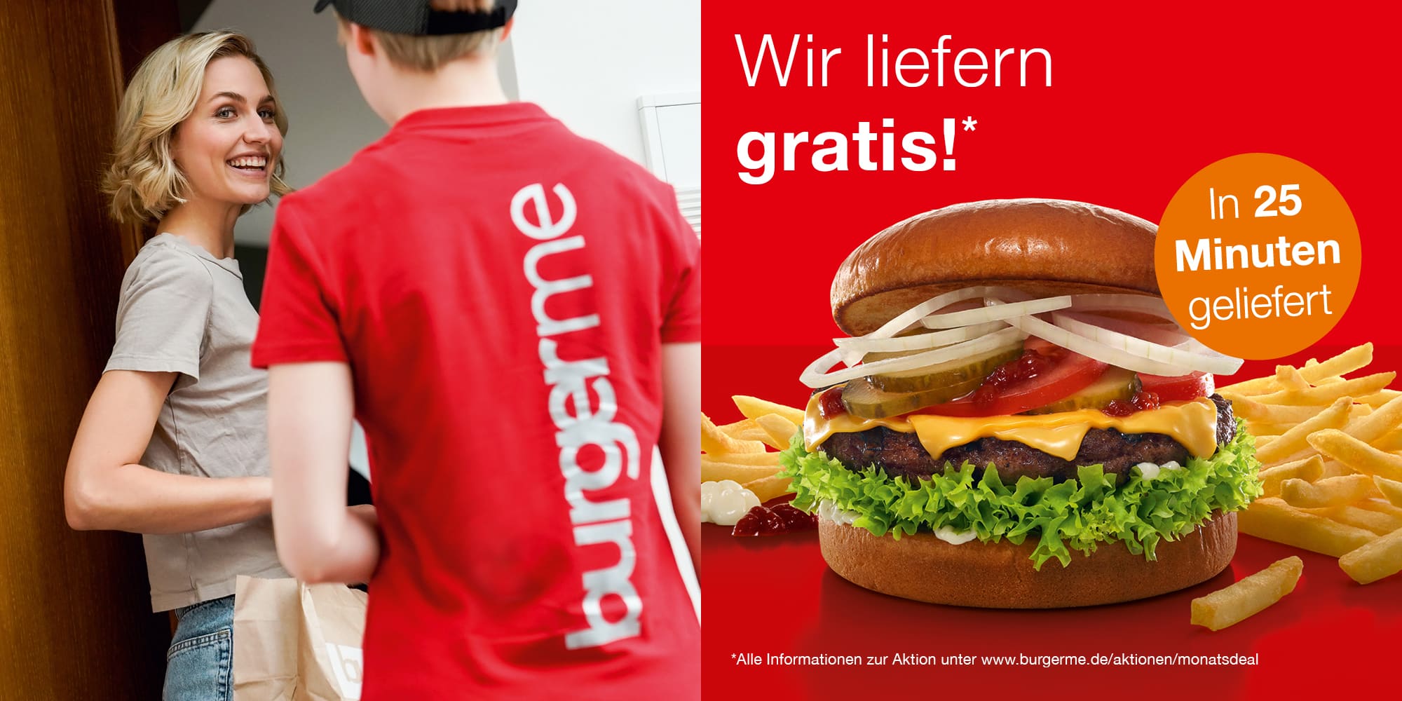 Banner von burgerme: Wir liefern gratis