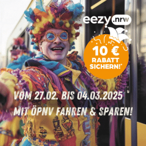 Perfekt für Rosenmontagszug in Köln 2025 / Düsseldorf 🎭🚆 10€ Rabatt auf eezy-Fahrten in NRW!  🎉🥳