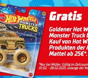 Goldenen Hot Wheels Monter Truck gratis bei Müller (ab 25 € MEW)