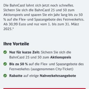 Bahncard 25 für 26,99€ (250 bahnbonuspunkte benötigt)