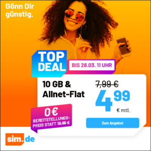 5G/LTE Handy Allnets 📲 10GB für 4,99€ | 20GB für 6,99€ | 40GB für 9,99€ | 60GB für 12,99€ ⏰ nur für kurze Zeit (sim.de im 1&1-Netz)