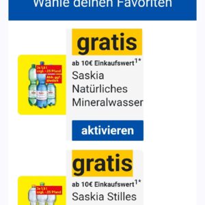 Gratis Saskia Mineralwasser für Newsletter Abonnenten bei Lidl