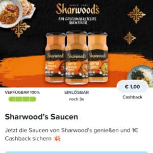 1€ Cashback auf Sharwood‘s Saucen mit Marktguru