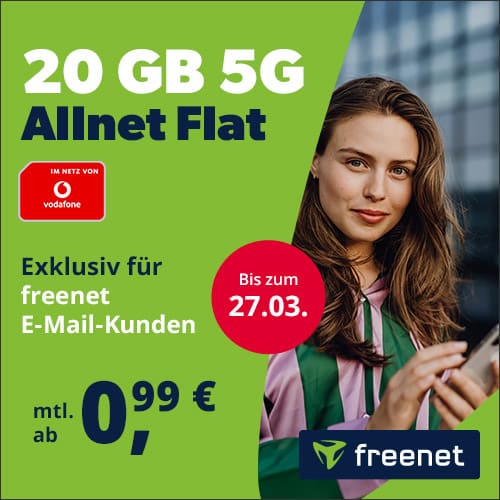 Thumbnail 💌 20GB Vodafone Allnet Flat für 4,99€/Monat (statt 20€) + freenet Mail Basic