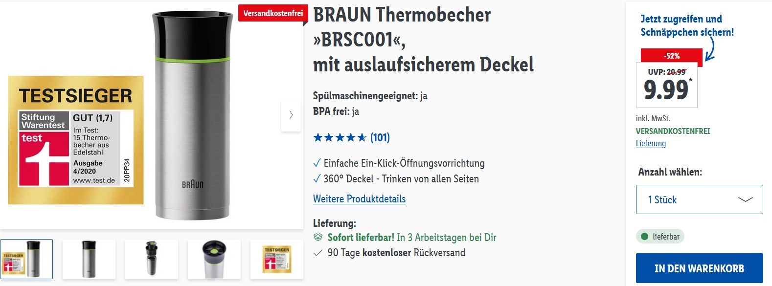 ☕ BRAUN Thermobecher für (statt 26€) BRSC001 18,94€