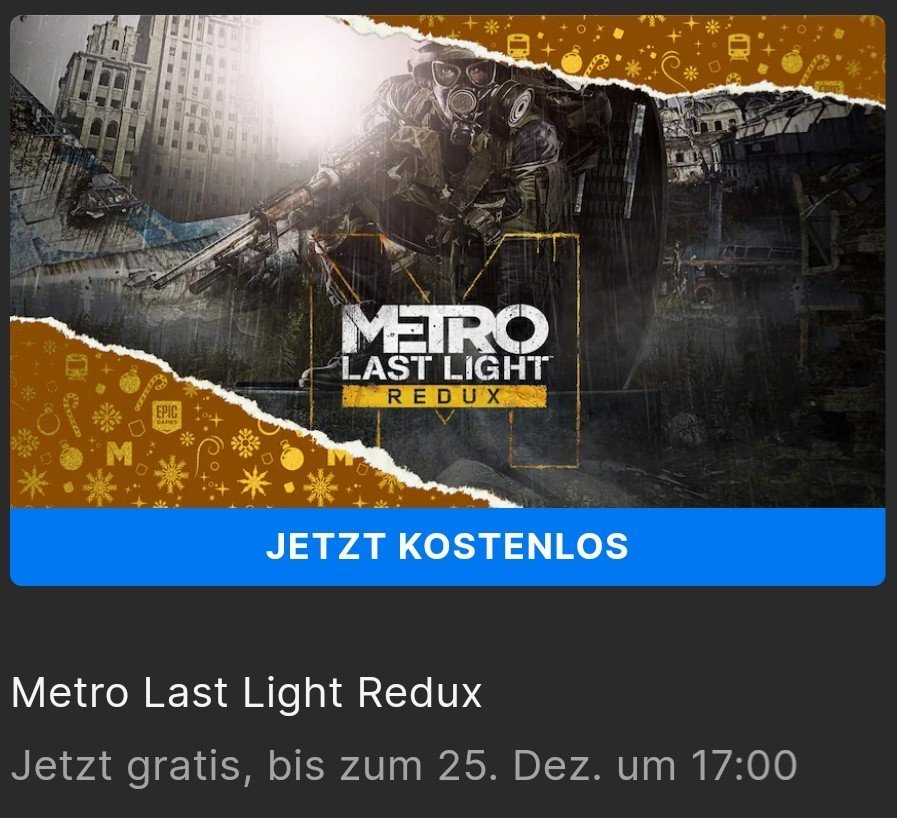Jogo Grátis #10 - Metro: Last Light Redux - até 25/12/2022 - Epic