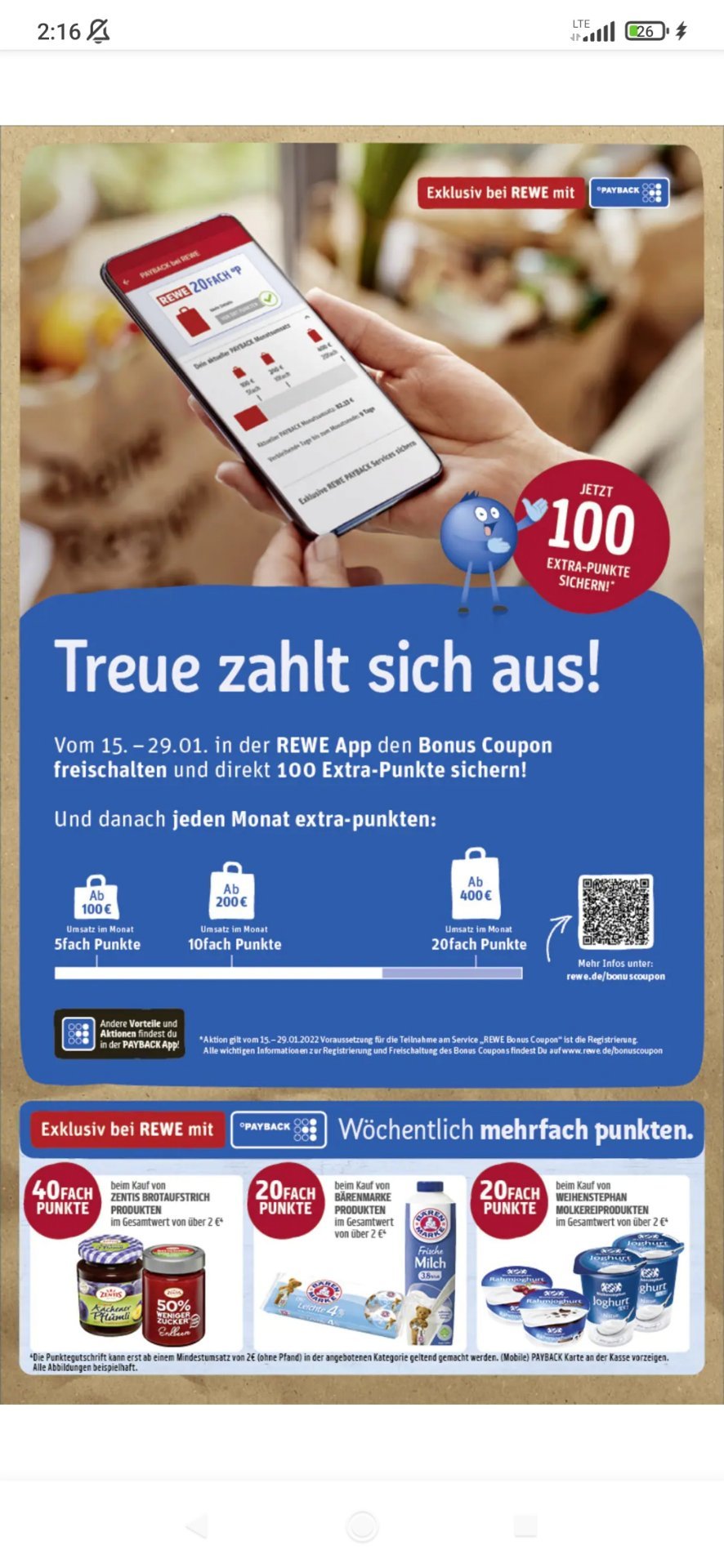 300 Extrapunkte geschenkt Anmeldung des Rewe Bonus Coupon