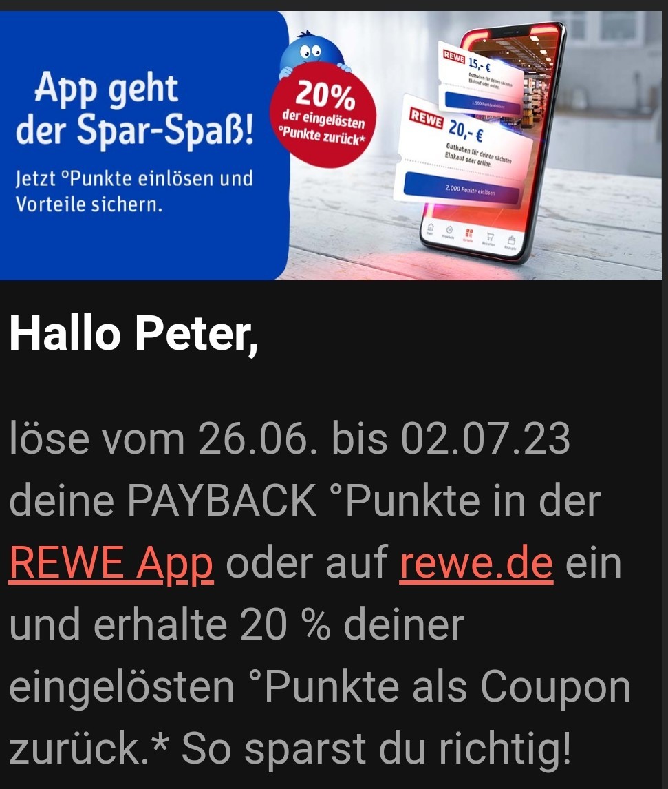 REWE PaybackPunkte einlösen und 20 zurückerhalten