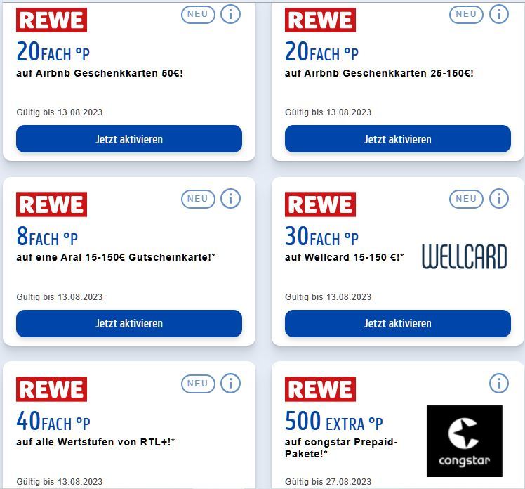 Wellcard- AirBnB 20-fach auf auf 30-fach auf Rewe auf 8-fach bei Geschenkkarten + Aral-, RTL+, 40-fach Payback-Punkte