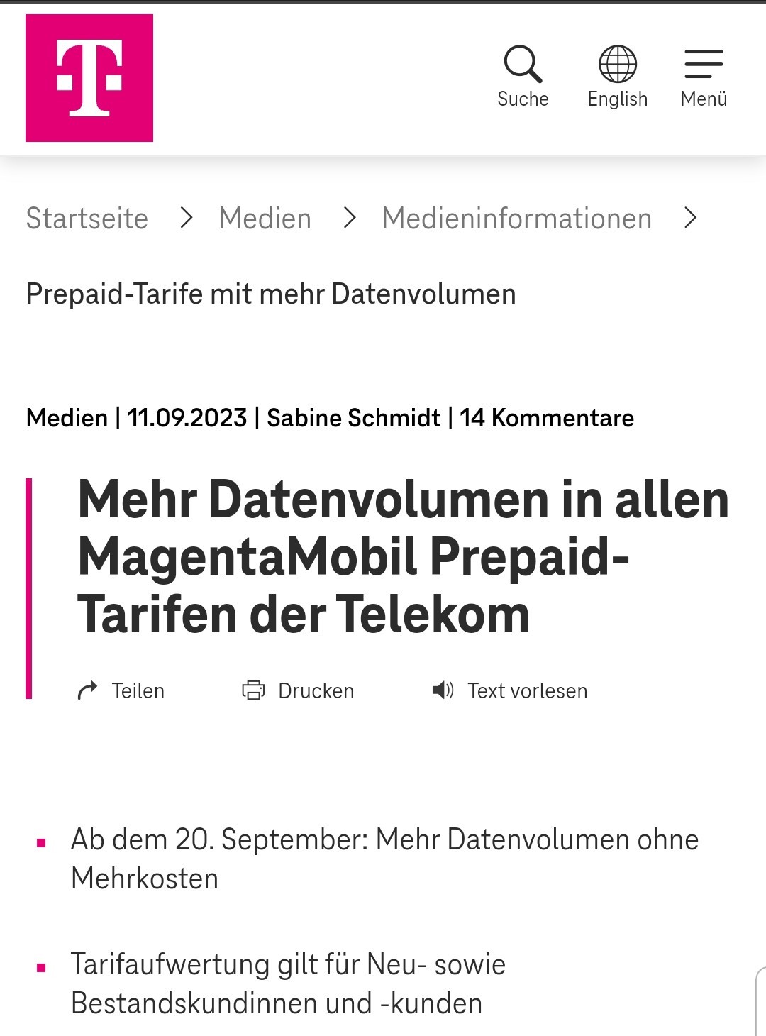 Mehr Datenvolumen Ohne Mehrkosten In Allen MagentaMobil Prepaid-Tarifen ...