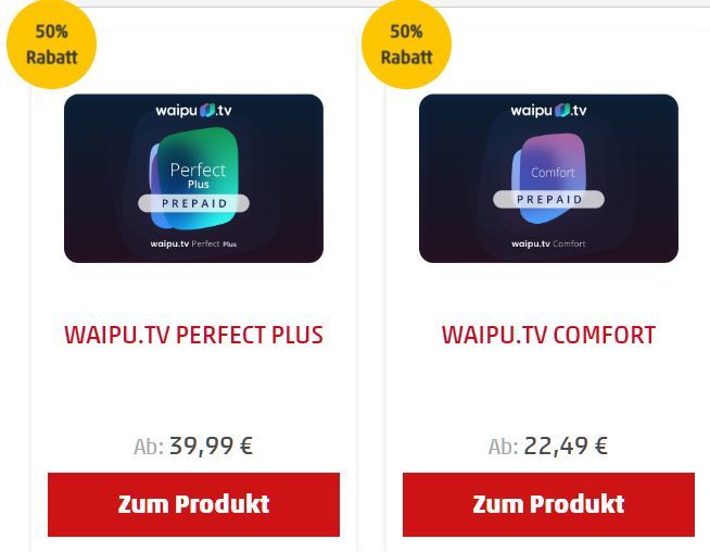 waipu.tv: 50% 6 6 | Rabatt / 22,49€) (Perfect 74,99€ Prime für für Comfort Jahresabo Plus Jahresabo 39,99€ für für Mon. bei Days den / Mon. 42,49€