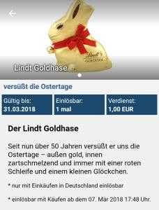 GRATIS bei Real (bis 10.03.2018): 50g Lindt Goldhase mit 0,01€ Gewinn (Angebot &#043; Reebate)