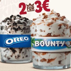 Burger King App: 2 King Fusion (KitKat, Oreo, M&amp;Ms oder Bounty) für 3€