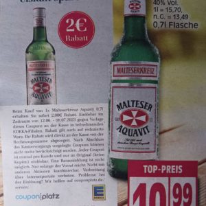 Malteser Aquavit 0,7l 40% für 8,99€ Dank 2€ Rabatt Coupon