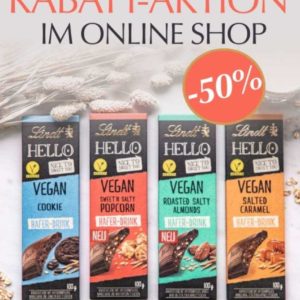 Lindt Schokolade zum 1/2 Preis ("HELLO Vegan" - MHD: 31.12.2022 bzw. 28.02.2023) im Lindt-Online-Shop