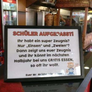 ein halbes Jahr gratis Essen &amp; Trinken für Schüler mit super Zeugnisnoten [Gelsenkirchen]