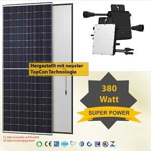 Balkonkraftwerk 380W Black Frame Solar Modul und 300W Hoymiles Wechselrichter für nur 185,90€ mit Versand