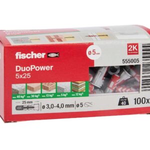 5 x 25 fischer 555005 DUOPOWER Universaldübel - für Beton, Ziegeln, Stein, Gipskarton uvm.