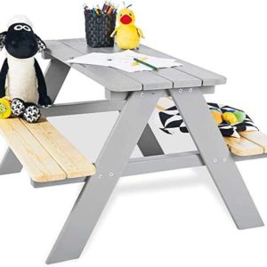 Pinolino Kindersitzgarnitur Nicki für 4, aus massivem Holz, 2 Bänke mit 1 Tisch, empfohlen für Kinder ab 2 Jahren, grau AMAZON