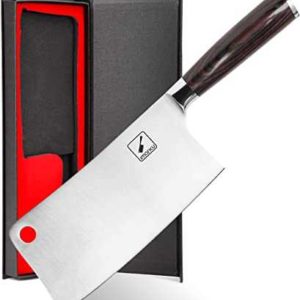 imarku Hackmesser Gestochen Scharf Knochentöter Chinesisches Kochmesser , Deutsch Hochgekohlter Edelstahl Hackbeil , Profi Messer Hochwertig Küchenmesser mit Pakka Holzgriff - 18cm (Amazon Prime)