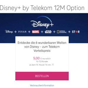 Disney Plus Jahresabo für 5€/Monat [Telekom Festnetz Kunden]