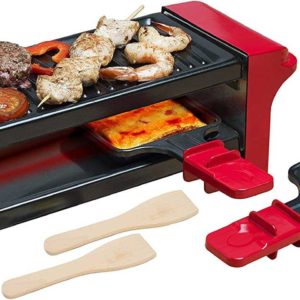 Bestron Raclette für 1 bis 2 Personen, Mini Tischgrill mit zwei Pfännchen und zwei Holzschabern ab 11,04€ (statt 21€)