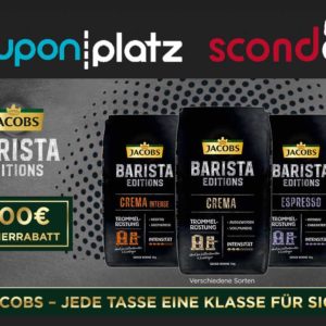 Jacobs Barista Edition Ganze Bohnen 1Kg Packung für 7,99€ bei Rewe dank 2,00€ Cashback von Couponplatz oder Scondoo (Rewe Angebot bis 18.03.)