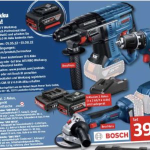 Bosch Professional: Akku-Bohrhammer/-Schrauber/-Winkelschleifer inkl. 3 Akkus für 395€