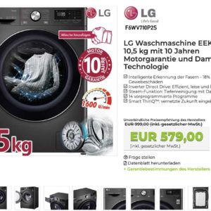 LG Waschmaschine A Frontlader 10,5 kg 1600 Umin Dampf Inverter Direktantrieb NEU