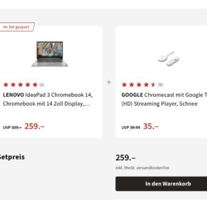 LENOVO IdeaPad 3 Chromebook 14 + Google Chromecast mit Google TV für 259€