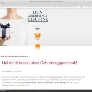 Eucerin® Sun Oil Control Body Dry Touch Gel-Creme LSF 50&#043; für &#034;neu&#034; Newsletter-Anmeldung