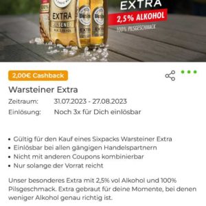 Warsteiner Extra 6€ Cashback möglich