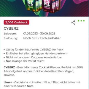 3x 2€ Cashback bei Scondoo für 4 Pack Cyberz Biermix