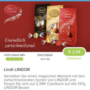 Lindt Lindor 137g Beutel 2,39€ Cashback von Marktguru