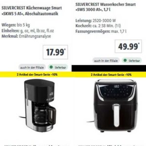 [LIDL] Spare 10% beim Kauf von 2 Artikeln der Smart-Serie von SILVERCREST | Küchenwaage | Wasserkocher | Kaffeemaschine | Heißluftfritteuse